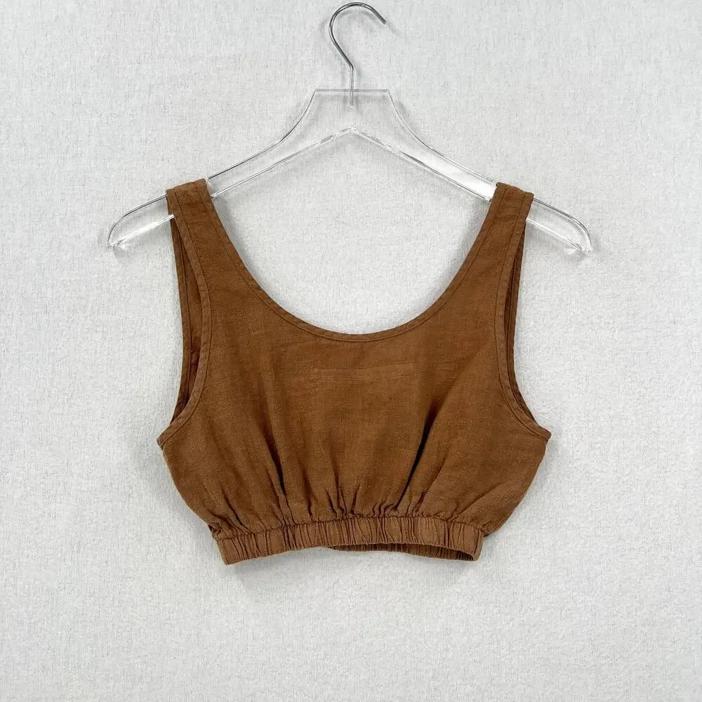 ENZA COSTA Linen Crop Tank Bra Top Womens XS Brown Layering Minimal Revolve NEW - Picture 2 of 13